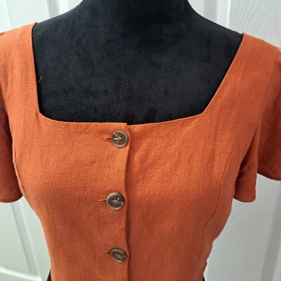 Blashe of Los Angeles Burnt Orange Linen Blend Cropped Top   Size M - Picture 2 of 6